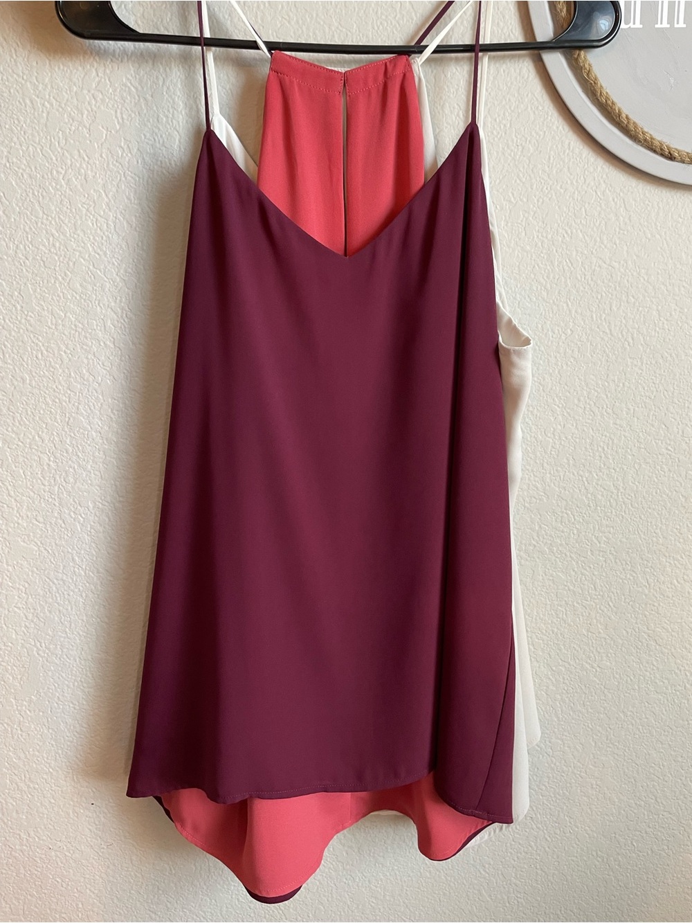 Express Reversable Spaghetti Strap Blouse in Burgundy & Coral & white & Cream